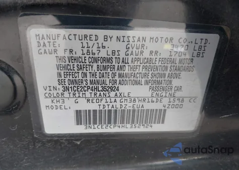 2017 Nissan Versa Note Sv from USA, damaged, VIN 3N1CE2CP4HL352924